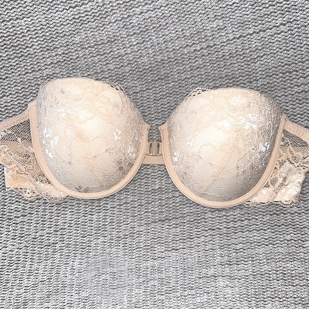Beige Nude Lace French Strapless Lace Push-Up Hook Closure Bra